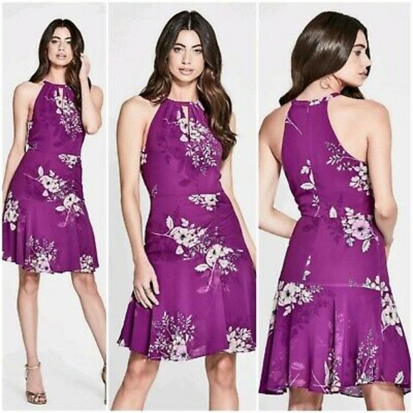 NWT Marciano Guess Purple Floral Halter Dress Sz S - Picture 3 of 6